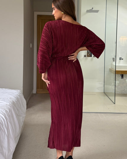 Vendy Off The Shoulder Ruched Detail Midi Dress - Berry