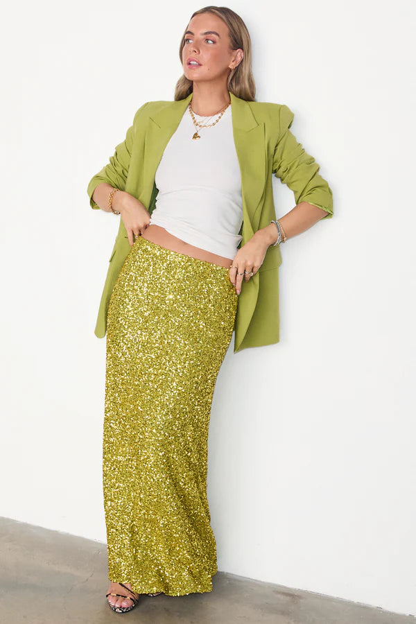 Lime Sequin Dorris Skirt