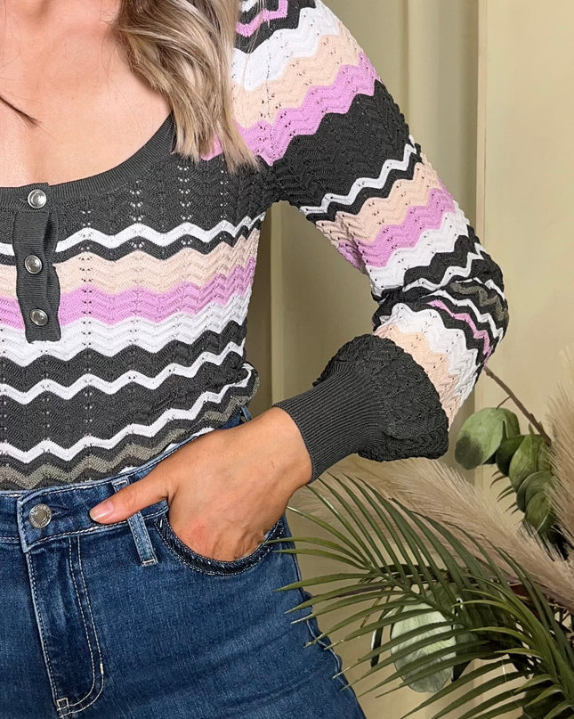 Guess Virginia Chevron Henley Sweater - Sage
