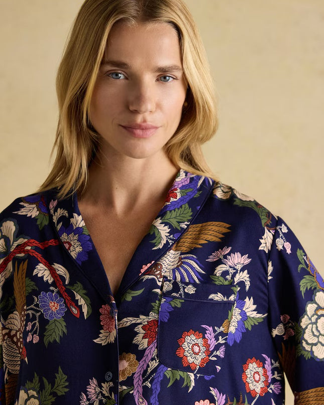 Alma Navy Hidcote Floral Woven Pyjama Set