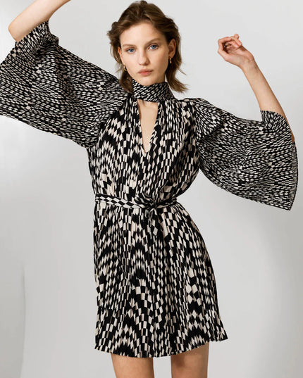 French Connection Fern Arie Pleated Dress - Cream/Black