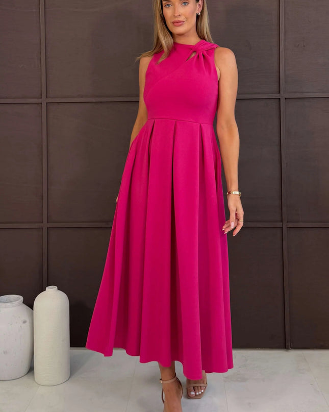 Anastasia Knot Detail Midi Dress - Hot Pink