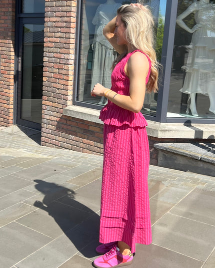 Striped Poplin Midi Skirt - Raspberry
