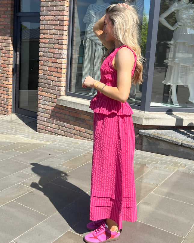 Striped Poplin Midi Skirt - Raspberry