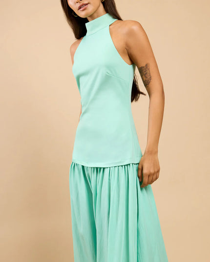 Verena Halterneck Drop Waist Dress - Aqua