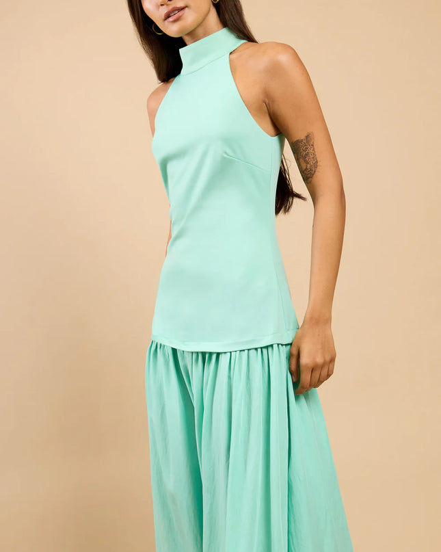 Verena Halterneck Drop Waist Dress - Aqua