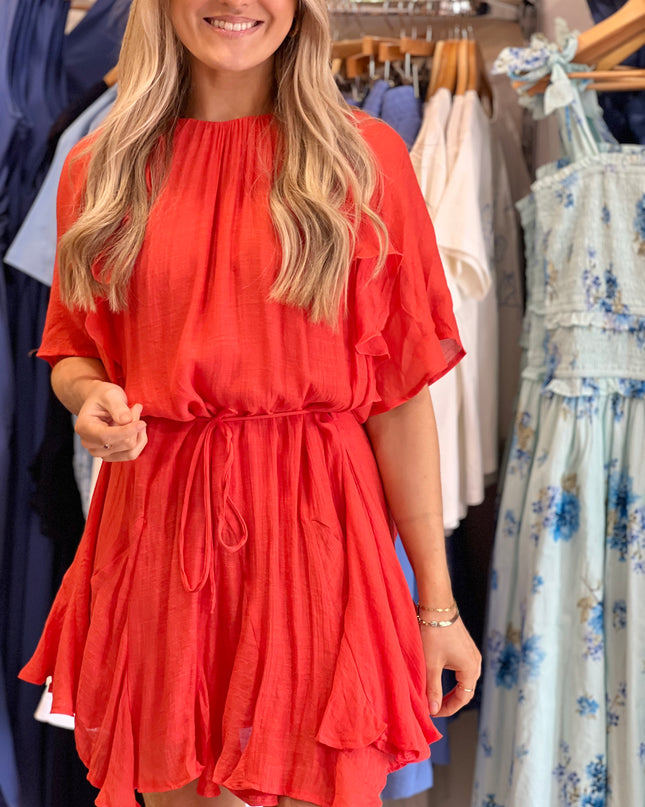 Mini Flounce Dress - Red