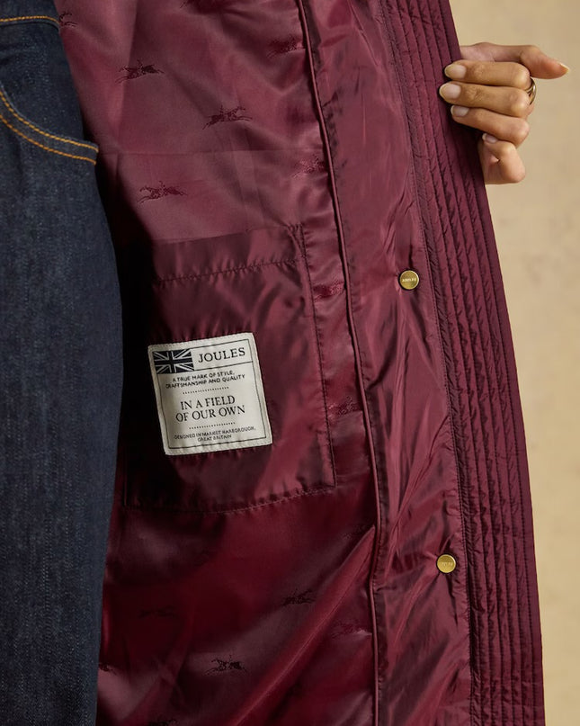 Joules Windborough Longline Padded Coat with Hood - Port