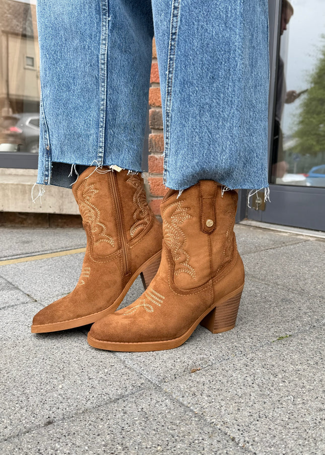 Western Suede Ankle Boot - Camel