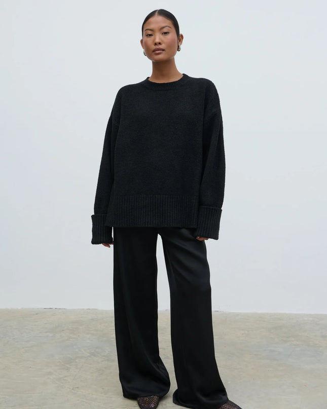 Breya Satin Drawstring Trousers - Black