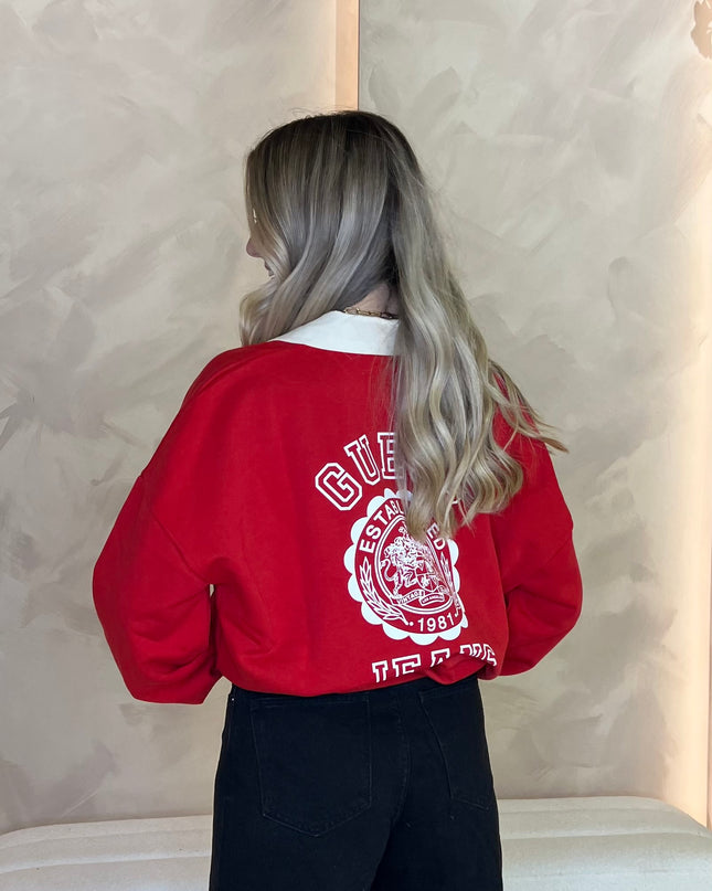 Guess Jeans Varsity Collared Sweatshirt - Red