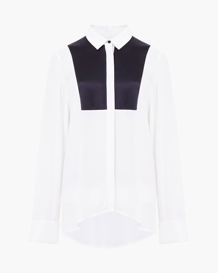 French Connection Chiara Drape Contrast Shirt - Linen White/Blackout