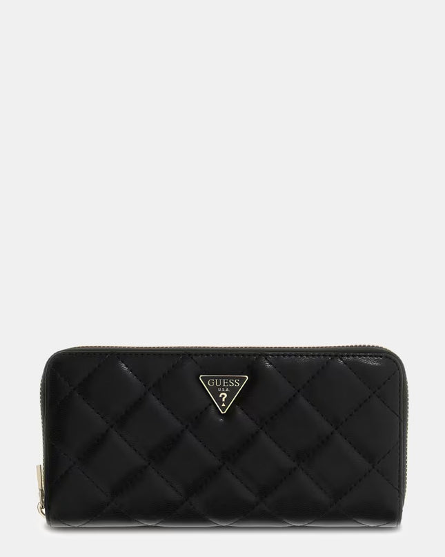 Guess Juliet Large Zip Around Purse - Black Quilted