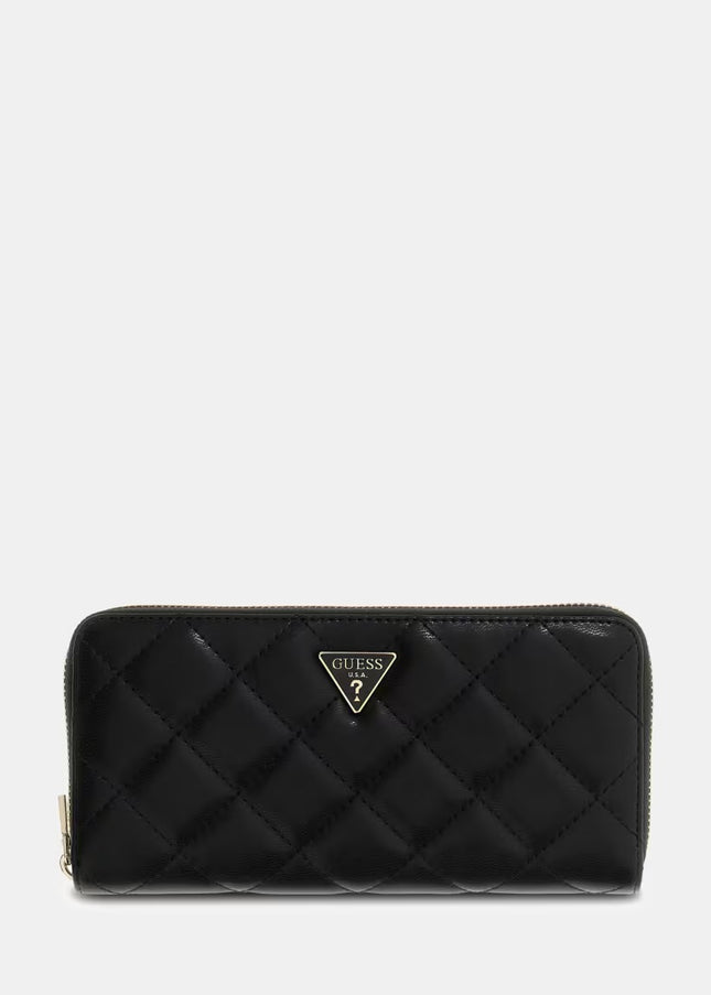 Guess Juliet Large Zip Around Purse - Black Quilted