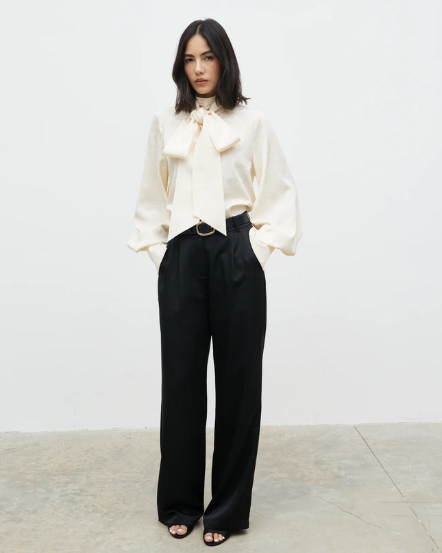 Kesia Jacquard Bow Blouse - Cream