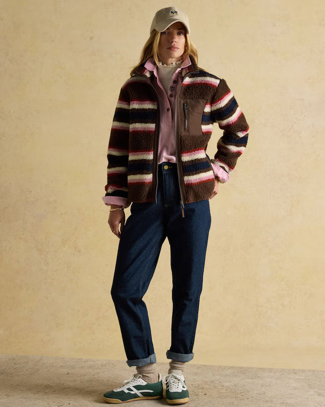 Lottie Chocolate Multi Stripe Borg Fleece