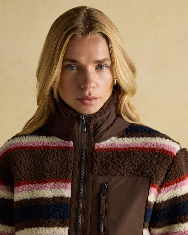 Lottie Chocolate Multi Stripe Borg Fleece