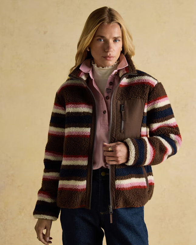 Lottie Chocolate Multi Stripe Borg Fleece