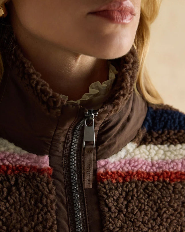 Lottie Chocolate Multi Stripe Borg Fleece