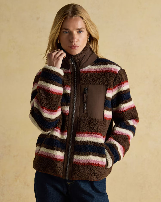 Lottie Chocolate Multi Stripe Borg Fleece