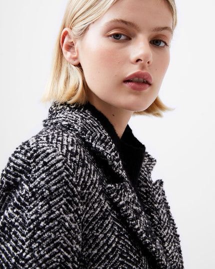French Connection Chantelle Herringbone Coat - Black and White