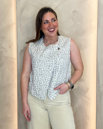 Denim Waistcoat - Beige Leopard