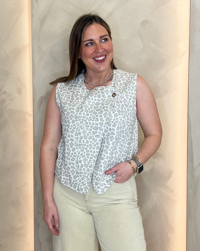 Denim Waistcoat - Beige Leopard