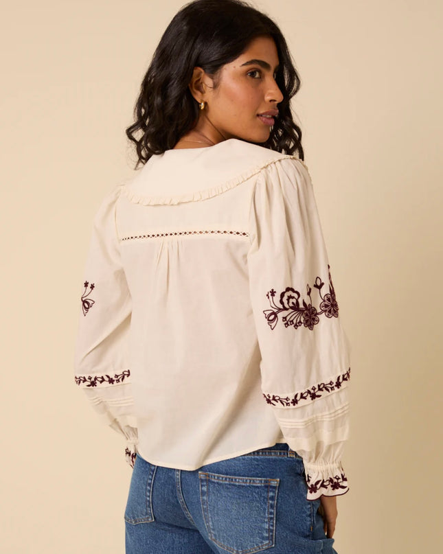 Henrietta Floral Embroidered Blouse - White