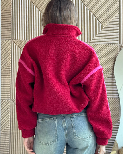 Lulu Contrast Binding 1/4 Zip Fleece - Red/Pink