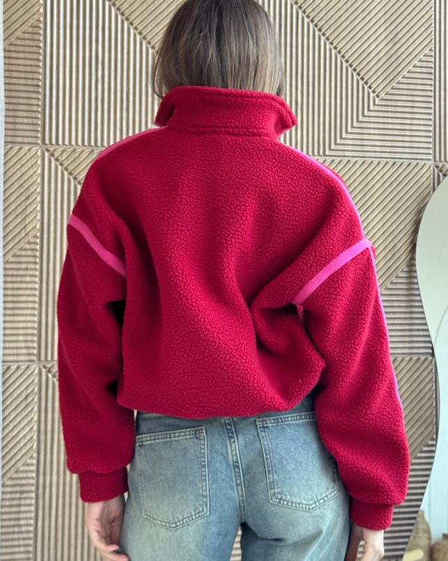 Lulu Contrast Binding 1/4 Zip Fleece - Red/Pink