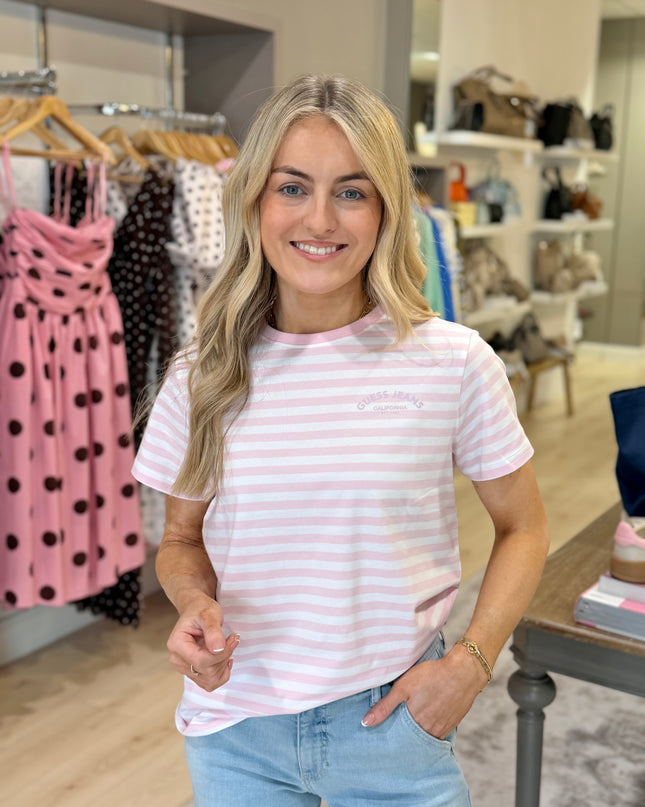Guess Jeans Striped T-Shirt - Summer Lilac/White
