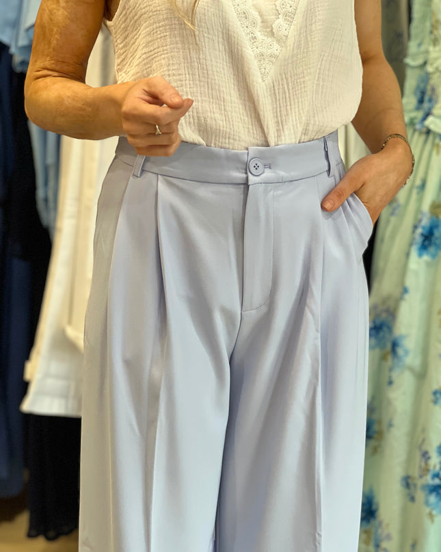 Wide Leg Tailored Trouser - Powder Blue