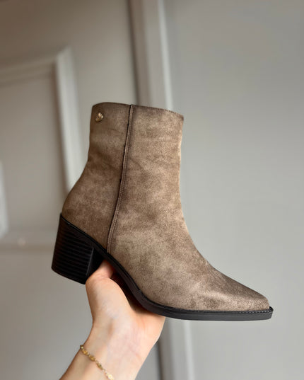 Suede Heel Ankle Boot - Taupe