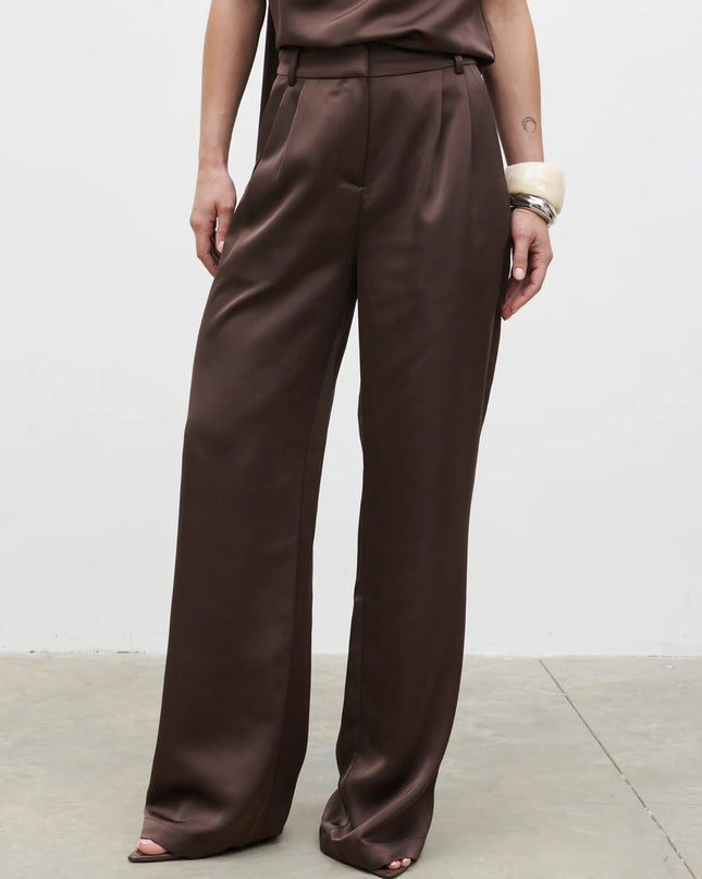 Breya Satin Tailored Trouser - Brown