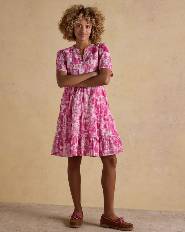 Ariella Tiered Knee Length Dress - Pink