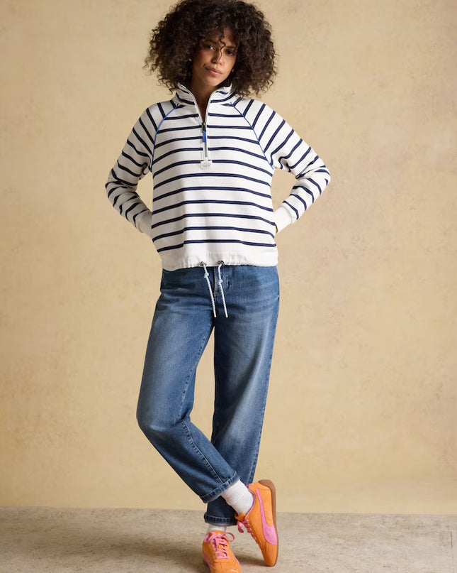 Salcombe Striped Quarter Zip Sweatshirt - Cream & Navy