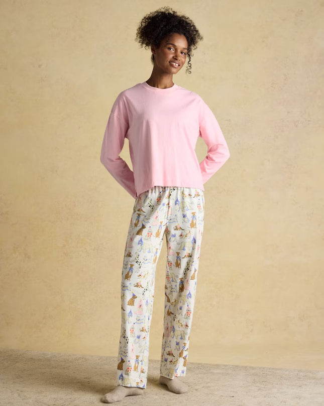 Lyla Party Dogs Jersey Cotton Pyjama Set - Pink & Cream