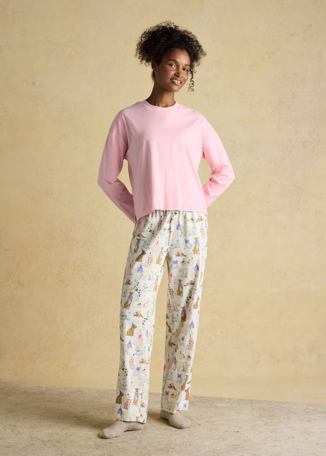 Lyla Party Dogs Jersey Cotton Pyjama Set - Pink & Cream