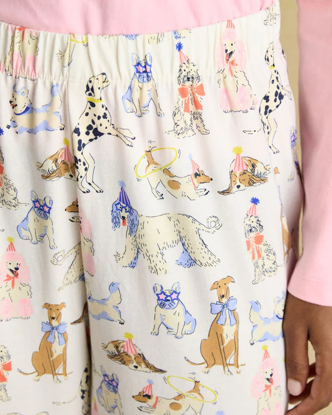 Lyla Party Dogs Jersey Cotton Pyjama Set - Pink & Cream