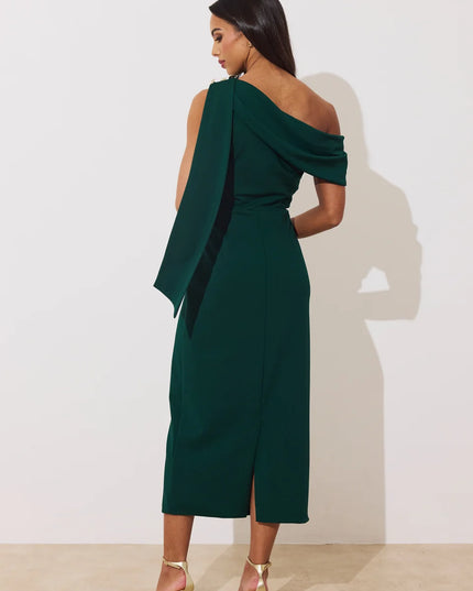 Eleni Drape Midi Dress - Forest Green