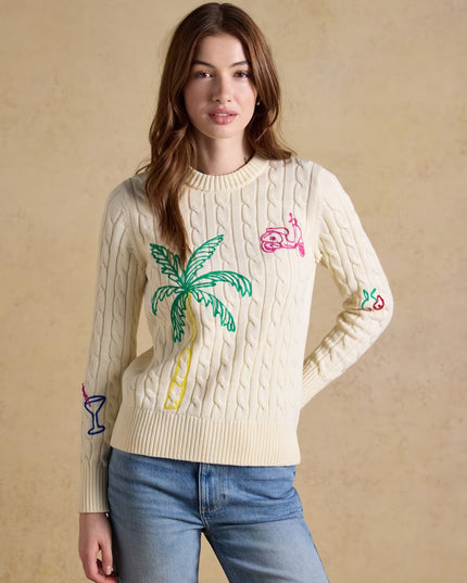 Embroidered Cable Knit Jumper - Cream