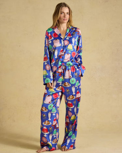 Bonnie Satin Long Sleeve Pyjama Set - Puddings Print