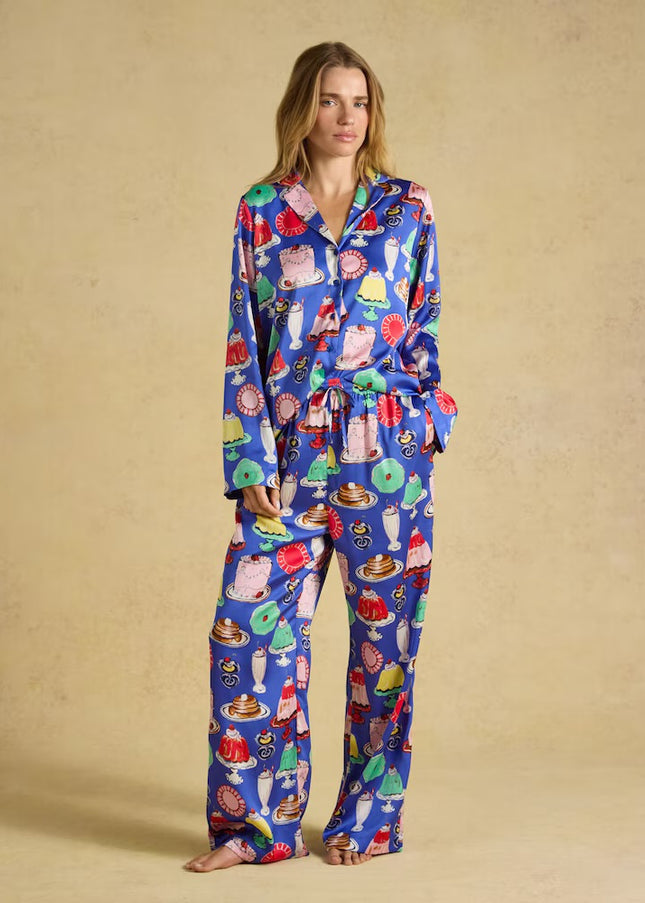 Bonnie Satin Long Sleeve Pyjama Set - Puddings Print