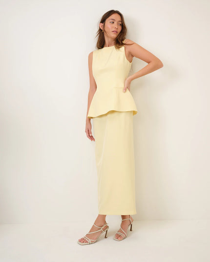 Evah Peplum Midaxi Dress - Butter Yellow