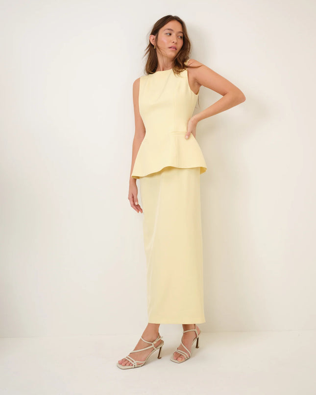 Evah Peplum Midaxi Dress - Butter Yellow