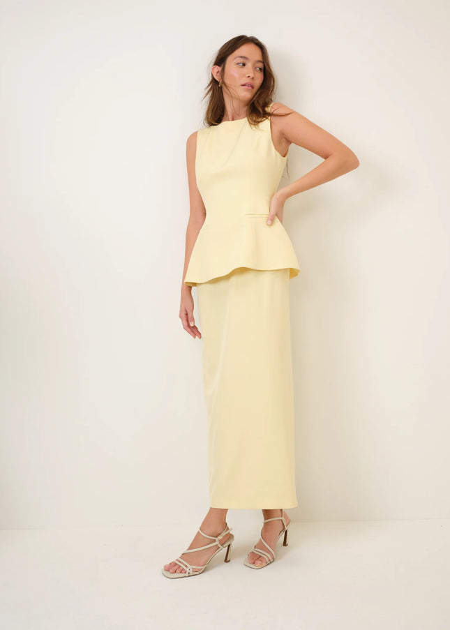 Evah Peplum Midaxi Dress - Butter Yellow