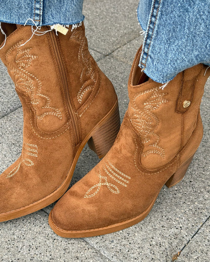 Western Suede Ankle Boot - Camel