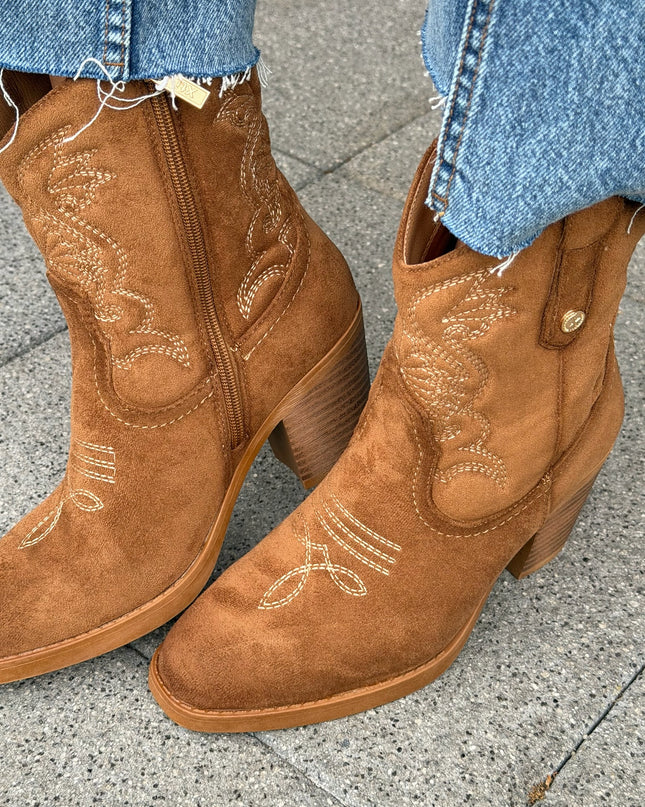 Western Suede Ankle Boot - Camel