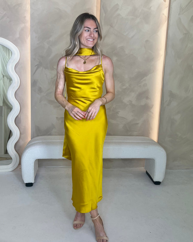 Keisha Scarf Midaxi Dress - Yellow Ochre