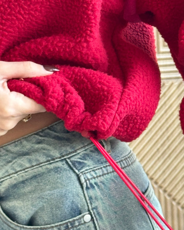 Lulu Contrast Binding 1/4 Zip Fleece - Red/Pink